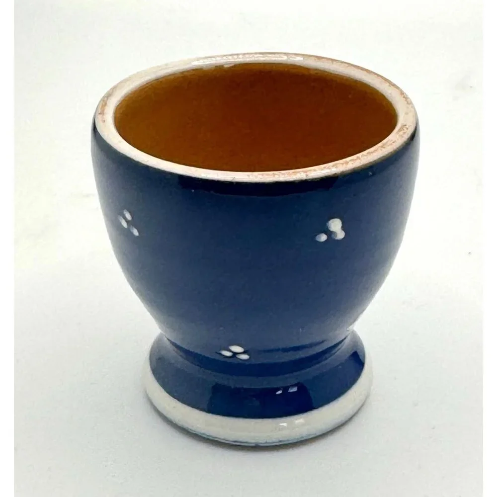 Vintage A. Bulle Dubuis Bosshard Mid-Century Blue "Peacock/Floral" Cup Vase - Picture 6 of 8